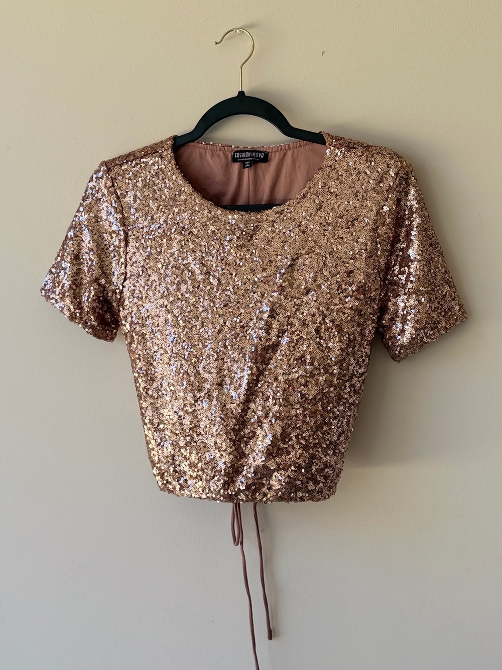 Bardot Rose Gold Sequin Cropped Tee